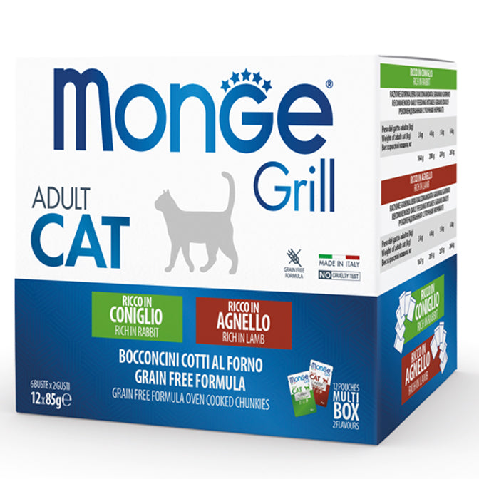 12x85g Monge Grill Grain Free Coniglio e Agnello - Gatto 12x85g Monge Grill Grain Free Coniglio e Agnello - Gatto